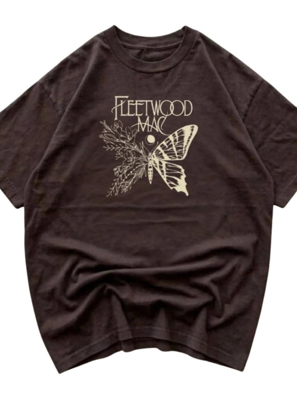 Dark Chocolate Fleetwood Mac Butterfly Tee with Cream Print